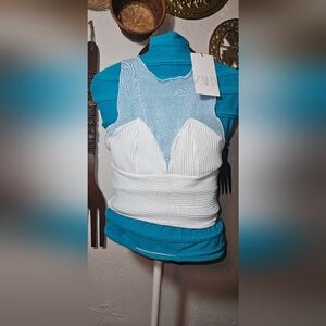 Zara Ribbed Tulle Trim Crop Top